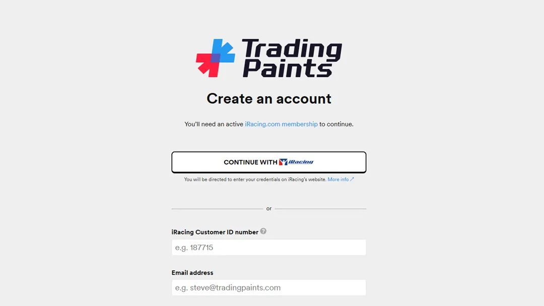 Create a Trading Paints account for free