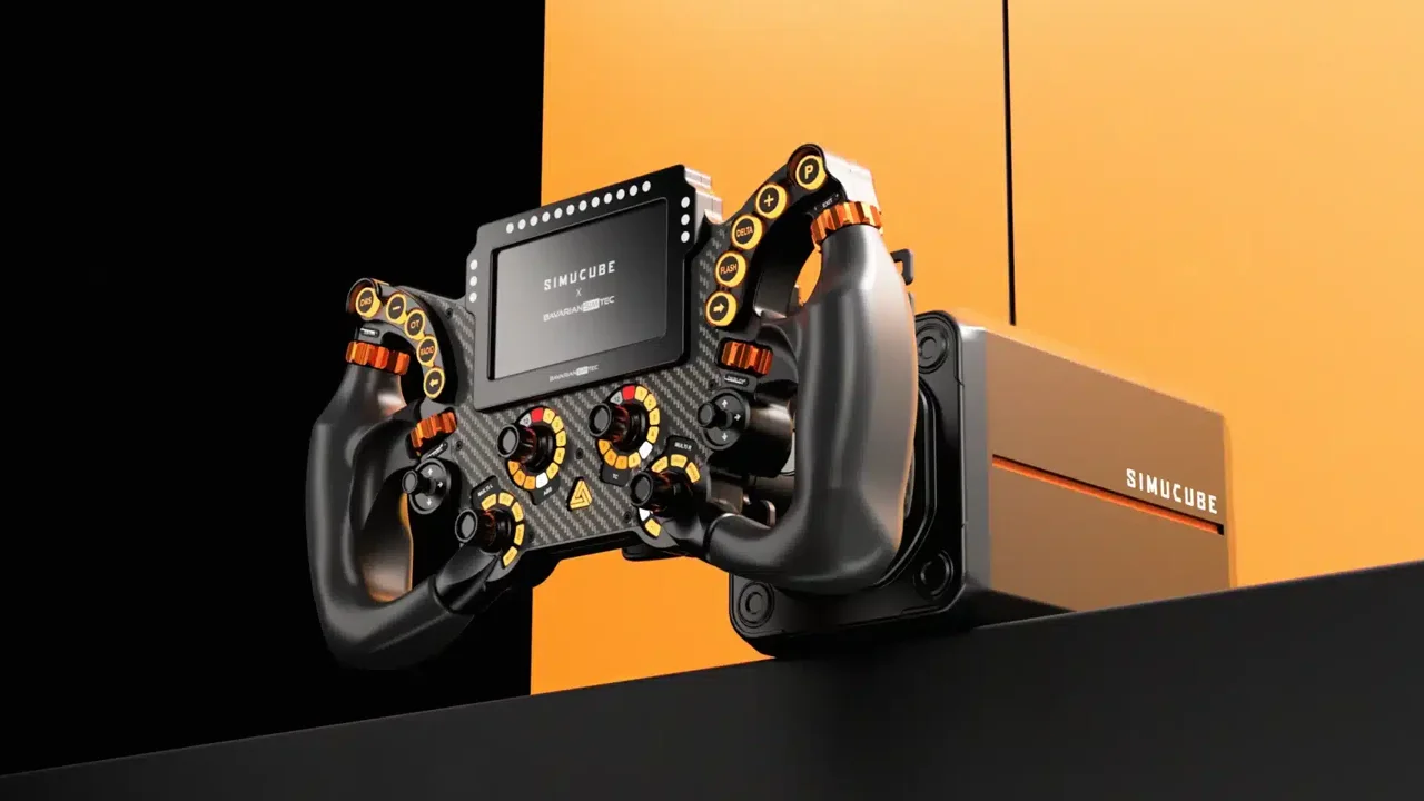 Simucube 3 wheel base with BavariaSimTec steering wheel installed