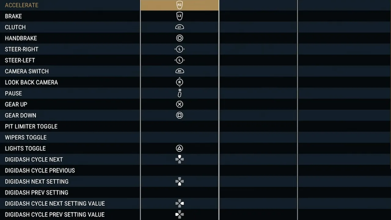 Project Motor Racing Controller Bindings