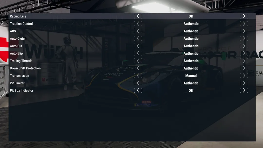 Projekt Motor Racing: Unterstützungen erklärt